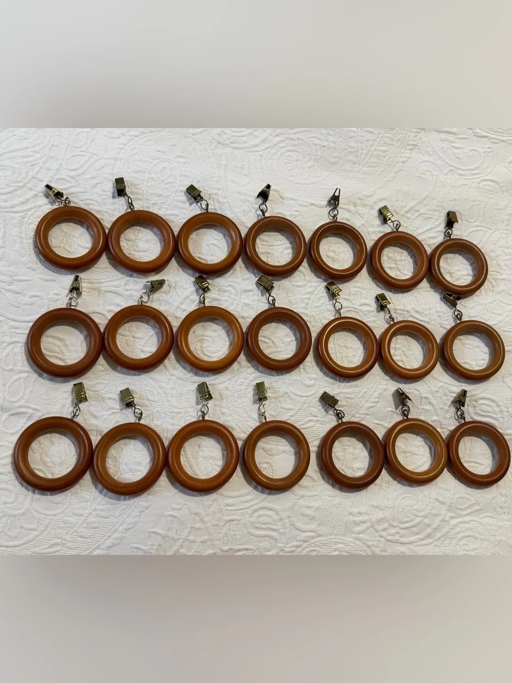 Vintage Wooden Curtain Rings with Clasps- Lot of 21